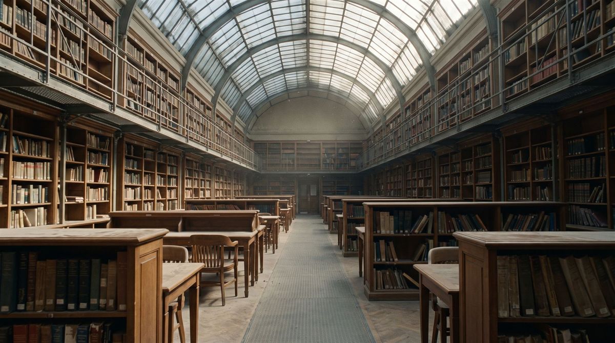 Bibliothèque de droit dans la lumière dorée du matin